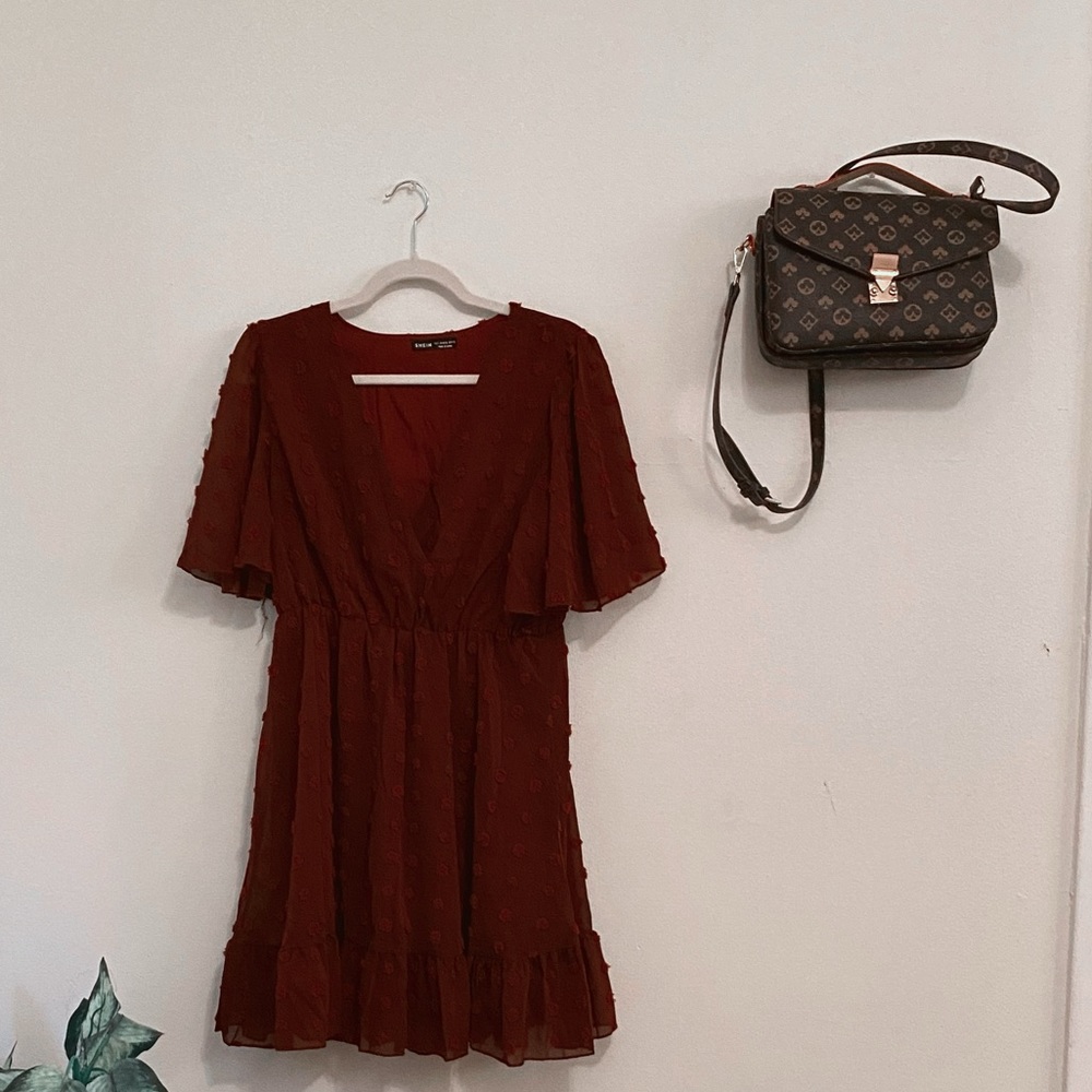 SHEIN maroon raised polka dot dress